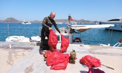 Bodrum'da gönüllü dalgıçlar deniz dibinden 161 kilogram atık çıkardı