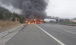 Adana-Pozantı Otoyolu'nda devrilen tırda yangın çıktı