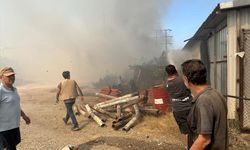 Antalya'da otluk alanda çıkan ve iş yerlerine sıçrayan yangına müdahale ediliyor