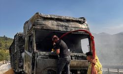 Burdur'da buğday yüklü tır yandı