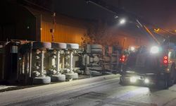 Eyüpsultan'da devrilen hafriyat kamyonunun sürücüsü yaralandı