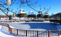 Hava sıcaklıklarının eksi 13'ü gördüğü kentte süs havuzları dondu