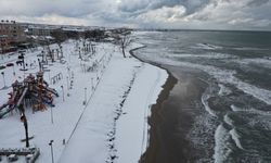 Karadeniz'in hırçın dalgaları karla buluştu, ortaya eşsiz fotoğraflar çıktı