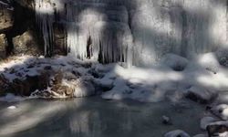 Kaz Dağları'nda görsel şölen; -12 derecede donan şelale büyüledi