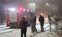 Samsun'da karlı yokuşta cip alev aldı