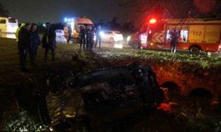 Yoldan çıkan lüks otomobil refüjdeki çukura düştü:3 yaralı