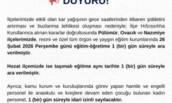 Tunceli'nin 3 ilçesinde eğitime 1 gün ara verildi