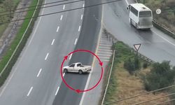 Uygulama noktasına girmemek için otoyolda geri geri giden sürücü dron kamerasına yakalandı