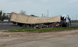 Mardin'de karton yüklü tır devrildi: 1 yaralı