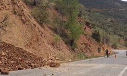 Tunceli'de yamaçtan kopan taş ve toprak kütlesi yola düştü