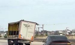 Yana yatmış şekilde seyreden dorse korkuttu