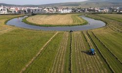 Ardahan'da hasat mesaisi havadan görüntülendi