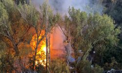 Bağ evindeki yangında piknik tüpü bomba gibi patladı