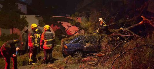 Önce duvarı yıktı sonra otomobilin üzerine devrildi: 2 yaralı