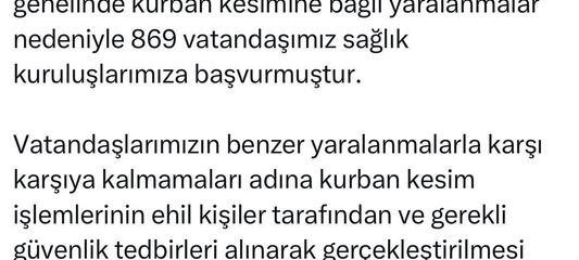 İstanbul İl Sağlık Müdürü Güner: 'Kurban kesimine bağlı 869 vatandaşımız sağlık kuruluşlarımıza başvurmuştur'