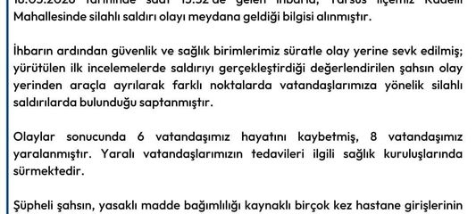 Mersin Valiliği'nden kanlı saldırı açıklaması