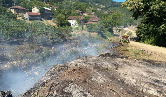 Düzce'de çalılık alanda çıkan yangın ormana sıçramadan söndürüldü