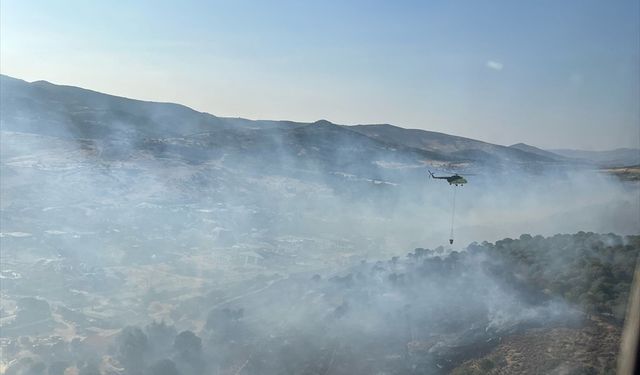 İzmir'de makilik ve çamlık alanda çıkan yangına müdahale ediliyor