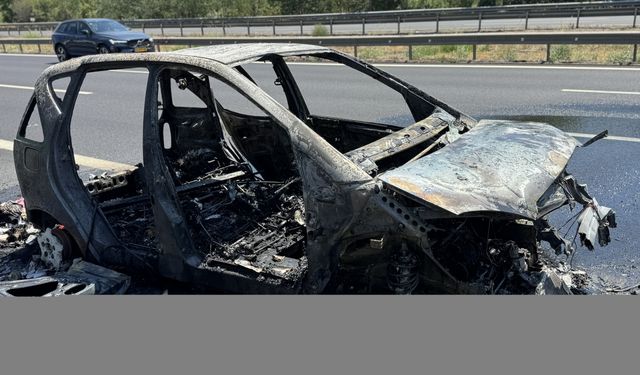 Anadolu Otoyolu'nda yangın çıkan araç kullanılamaz hale geldi