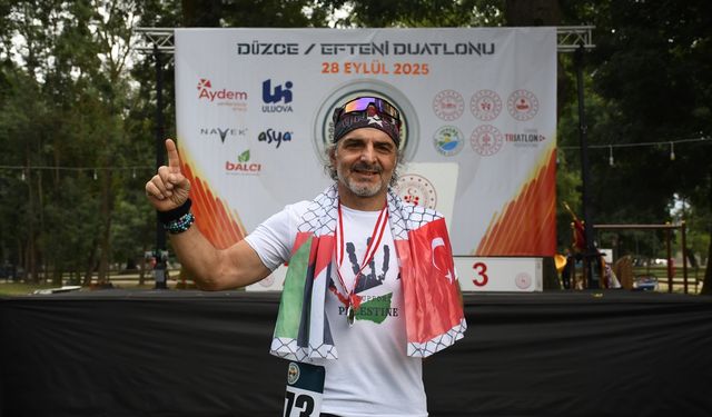 Düzce'de koşu ve bisiklet turundan oluşan Efteni Duatlonu düzenlendi
