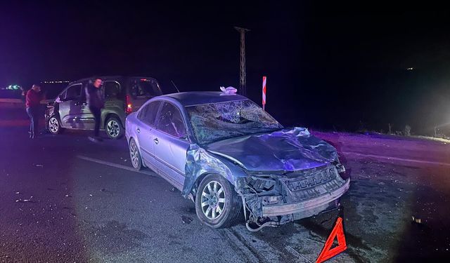 Çorum'da iki otomobilin büyükbaş hayvana çarpması sonucu 3 kişi yaralandı