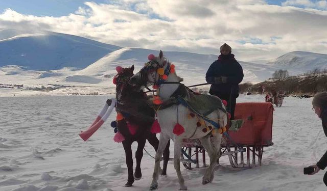 Çıldır Gölü üzerinde atlı gezi ve halay keyfi