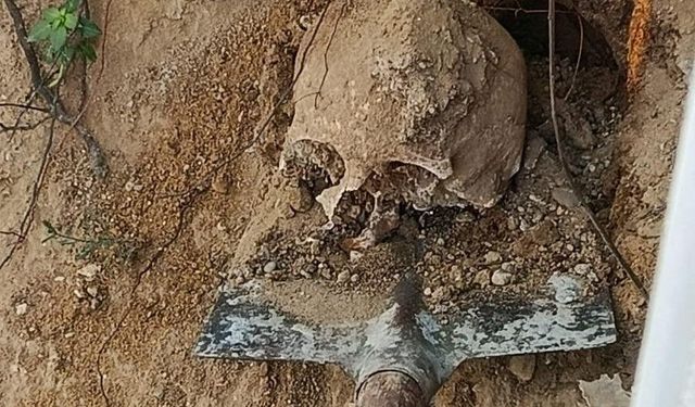 Bahçede yapılan kazıda insan kafatası ve kemikler bulundu