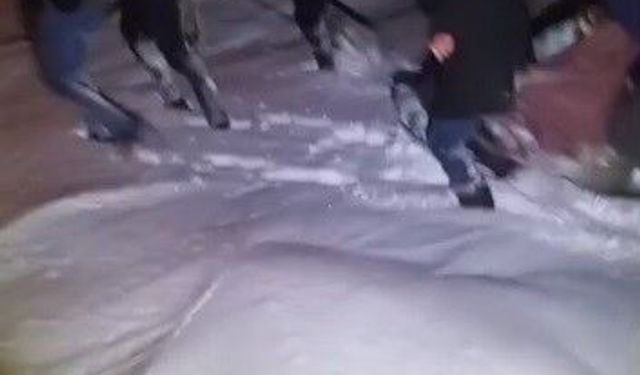 Kars'ta 85 yaşındaki hasta leğenle taşınarak ambulansa ulaştırıldı