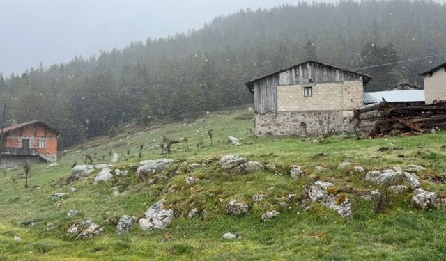Bolu'da hava sıcaklıkları düştü, yaylalar beyaza büründü