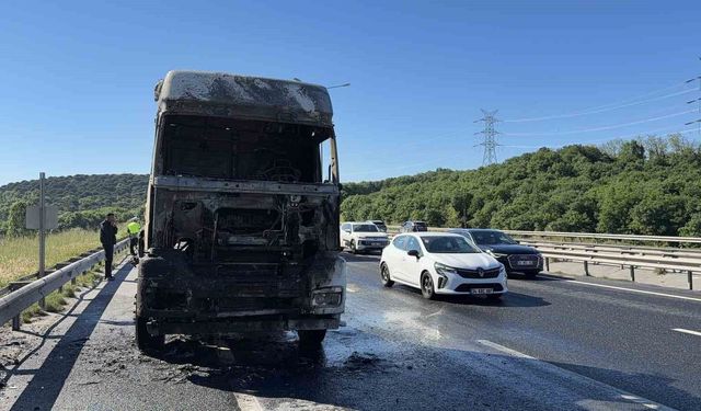 Eyüpsultan'da seyir halindeki tır alev alev yandı