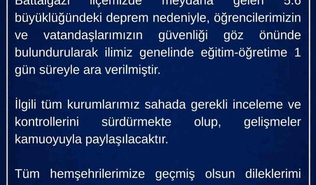Malatya'da eğitime 1 gün ara verildi