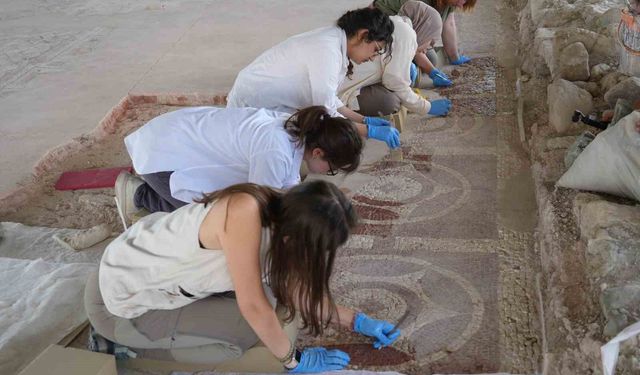 Anadolu'nun en büyük 3 Roma villasından biri olan bin 800 yıllık villadaki mozaikler kurtarılıyor