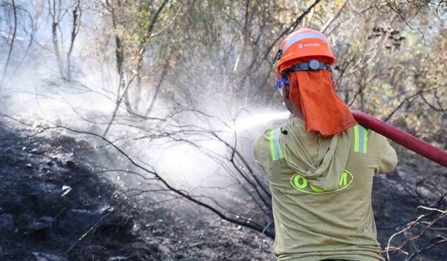Fethiye'deki yangında zaman zaman yaşanan alevlenmelere ekipler anında müdahale ediyor