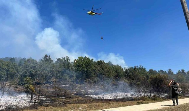 Karabük'te orman yangınına helikopterle müdahale ediliyor