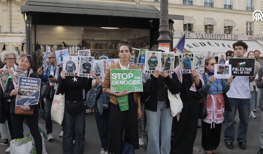Paris'te Gazze'de öldürülen gazetecileri anmak için gösteri düzenlendi