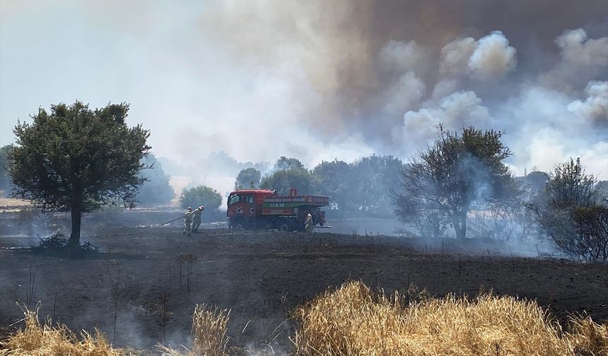 Çanakkale'de tarım arazisinde başlayan yangına havadan ve karadan müdahale ediliyor