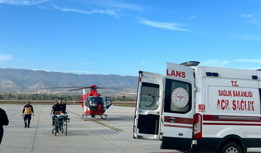 Tokat'ta ambulans helikopter vücudunda yanıklar oluşan kişi için havalandı