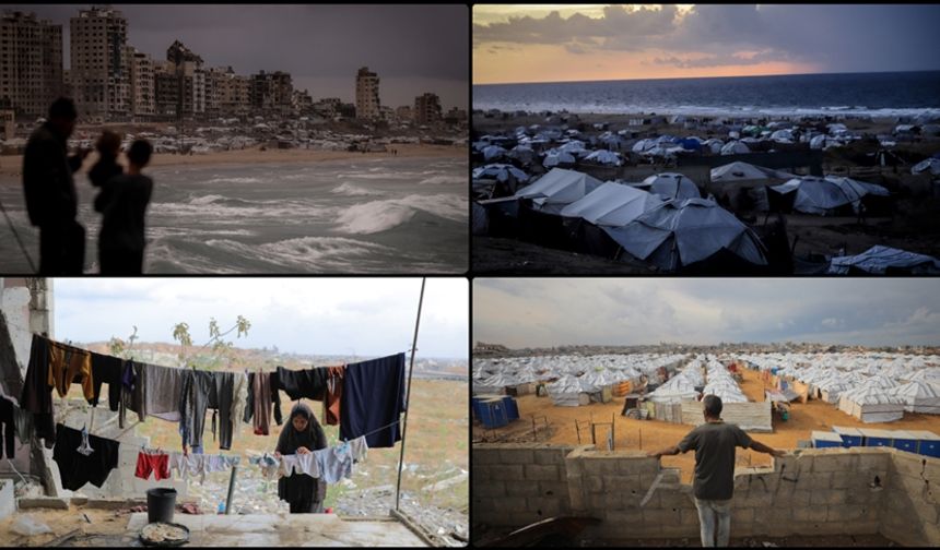 Gazze’de yağmur altında kalan çadırlar Filistinlilerin yaşadığı dramı derinleştiriyor