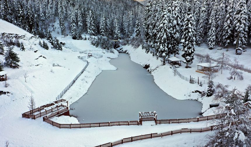 Mevsimin ilk karıyla gelinliğini giyen Deresökü Orman Parkı'nda görsel şölen oluştu