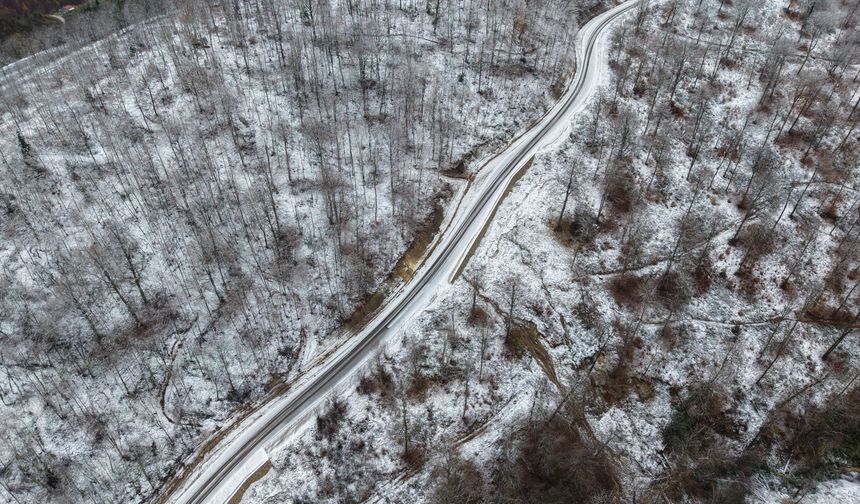 Sinop'ta kar yağışı sonrası ormanlık alanlar dronla görüntülendi