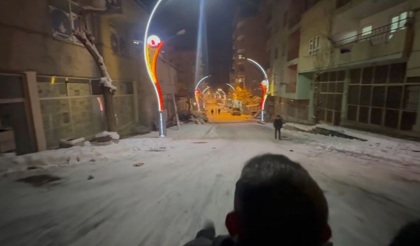 Pervari'de vatandaşlar kar yağışının tadını kayarak çıkardı