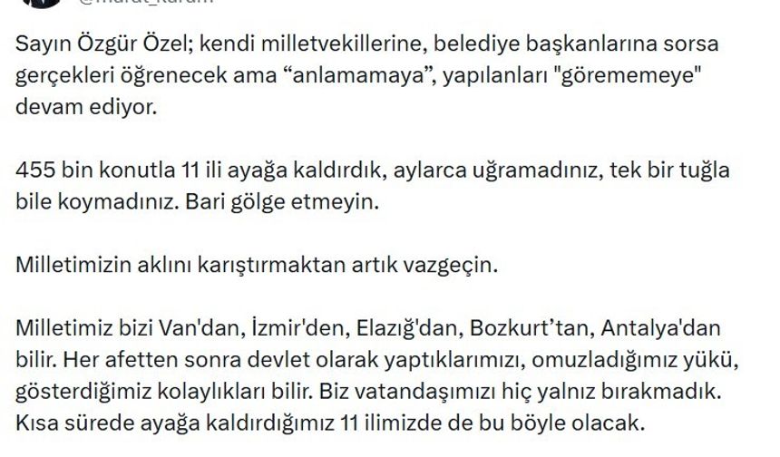 Bakan Kurum: 'Tek bir tuğla bile koymadınız, bari gölge etmeyin'