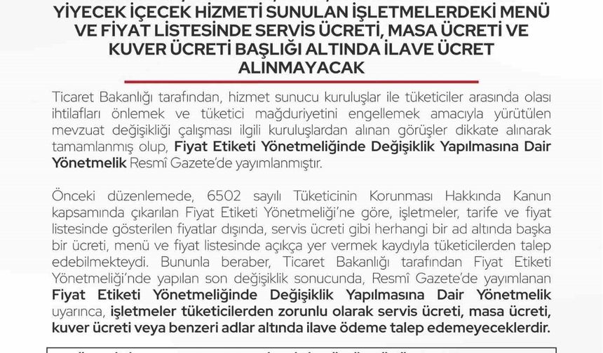 Bartın'da restoran ve kafelere ilave ücret uyarısı