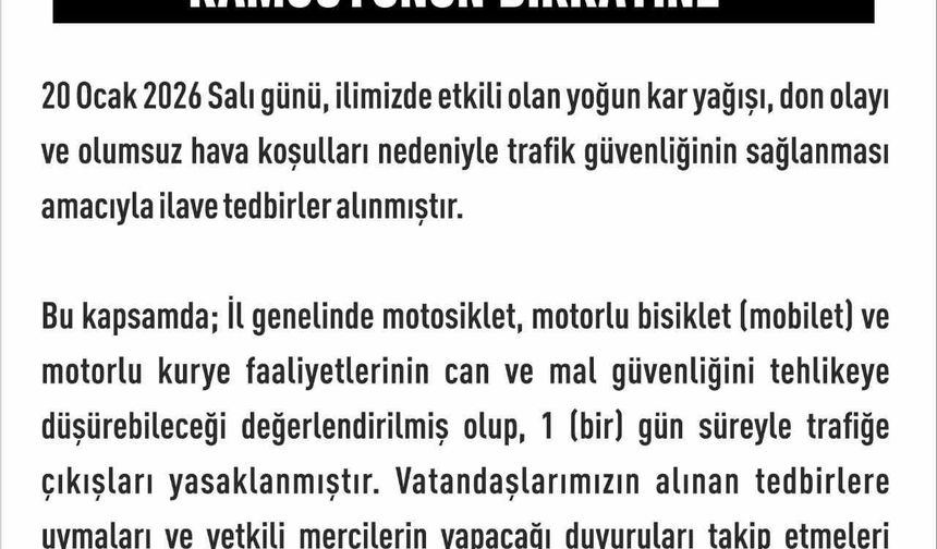 Elazığ'da motosiklet, mobilet ve motorlu kuryelerin trafik yasakları uzatıldı