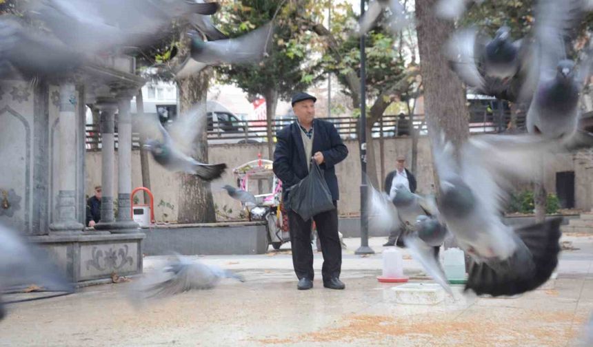 Bayramda eşini dostunu bıraktı, beslediği kuşlara koştu