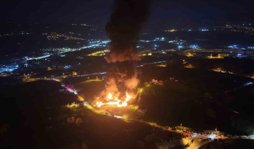 Samsun'da muz deposu yangını havadan görüntülendi