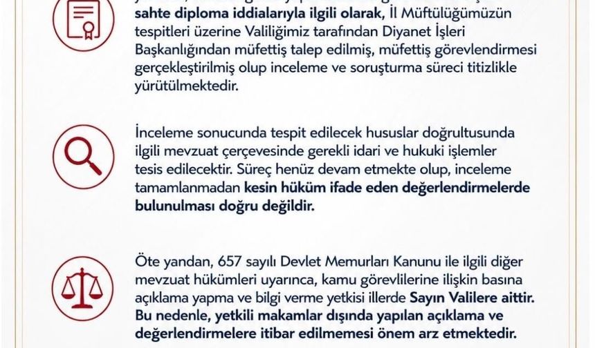 Sakarya Valiliğinden sahte imam iddialarına ilişkin açıklama