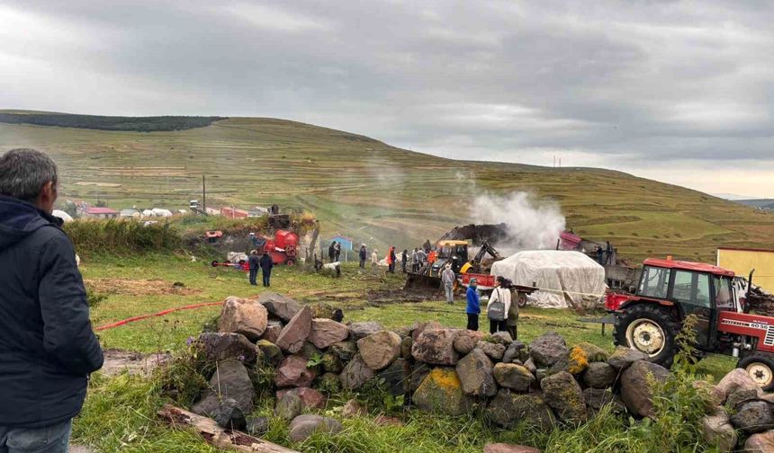 Ardahan'da çıkan yangında ahır, samanlık ve ambar küle döndü