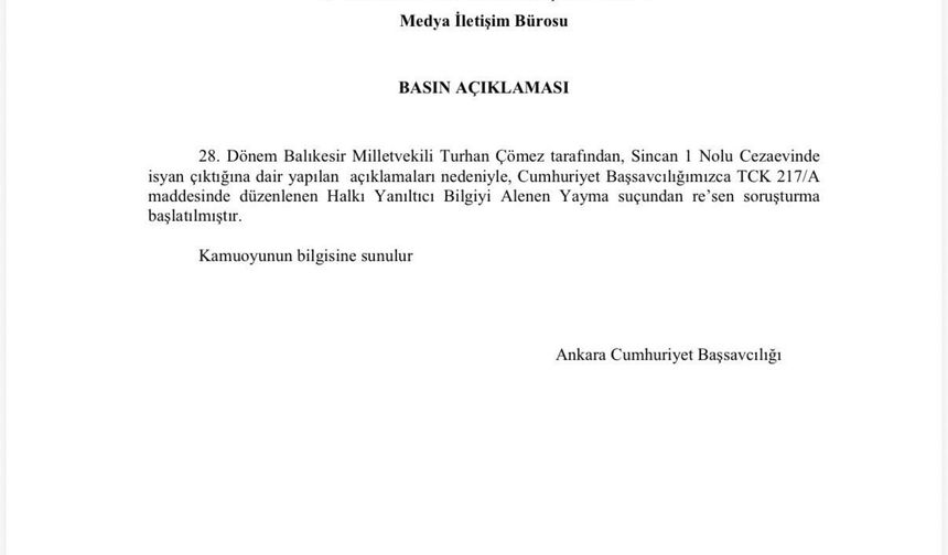İYİ Parti Balıkesir Milletvekili Çömez hakkında soruşturma başlatıldı