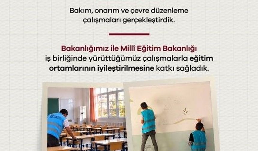 Denetimli serbestlik yükümlüleri ülke genelinde 2 bin 779 okulda bakım çalışmalarını tamamlandı